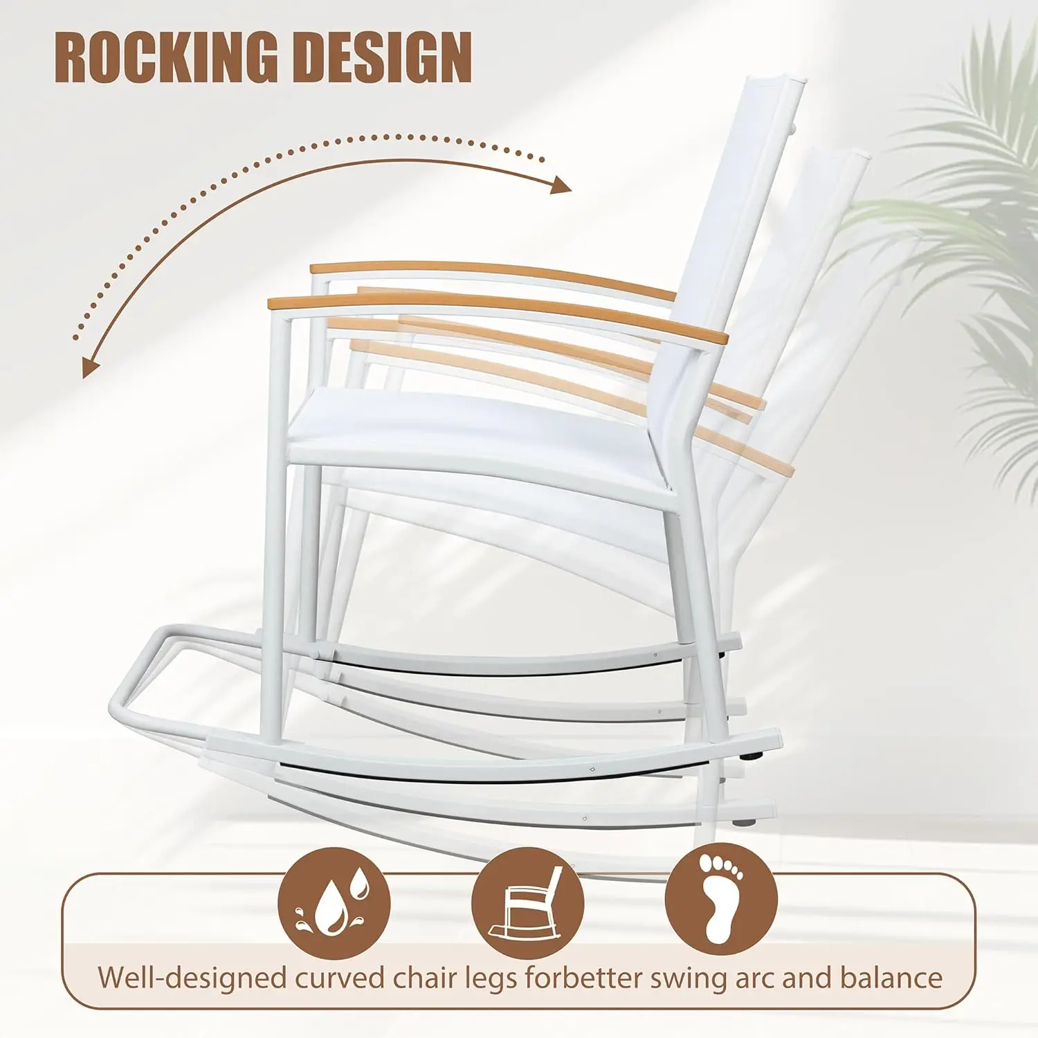 Outdoor Rocking Bistro Set, Textilene Fabric Small Outdoor Furniture, Front Porch Rocker Chairs Conversation Set with Table for