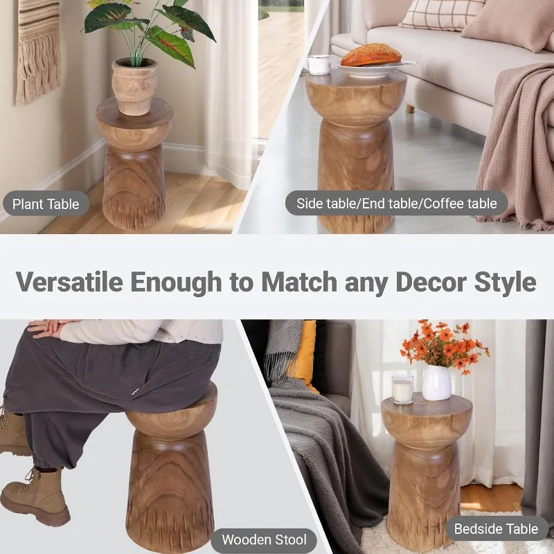 19”H Rustic Tree Stump Side Table Natural Wooden End Table,Round Wood Accent Stool for Living Room, Patio, Garden（Natural Color）