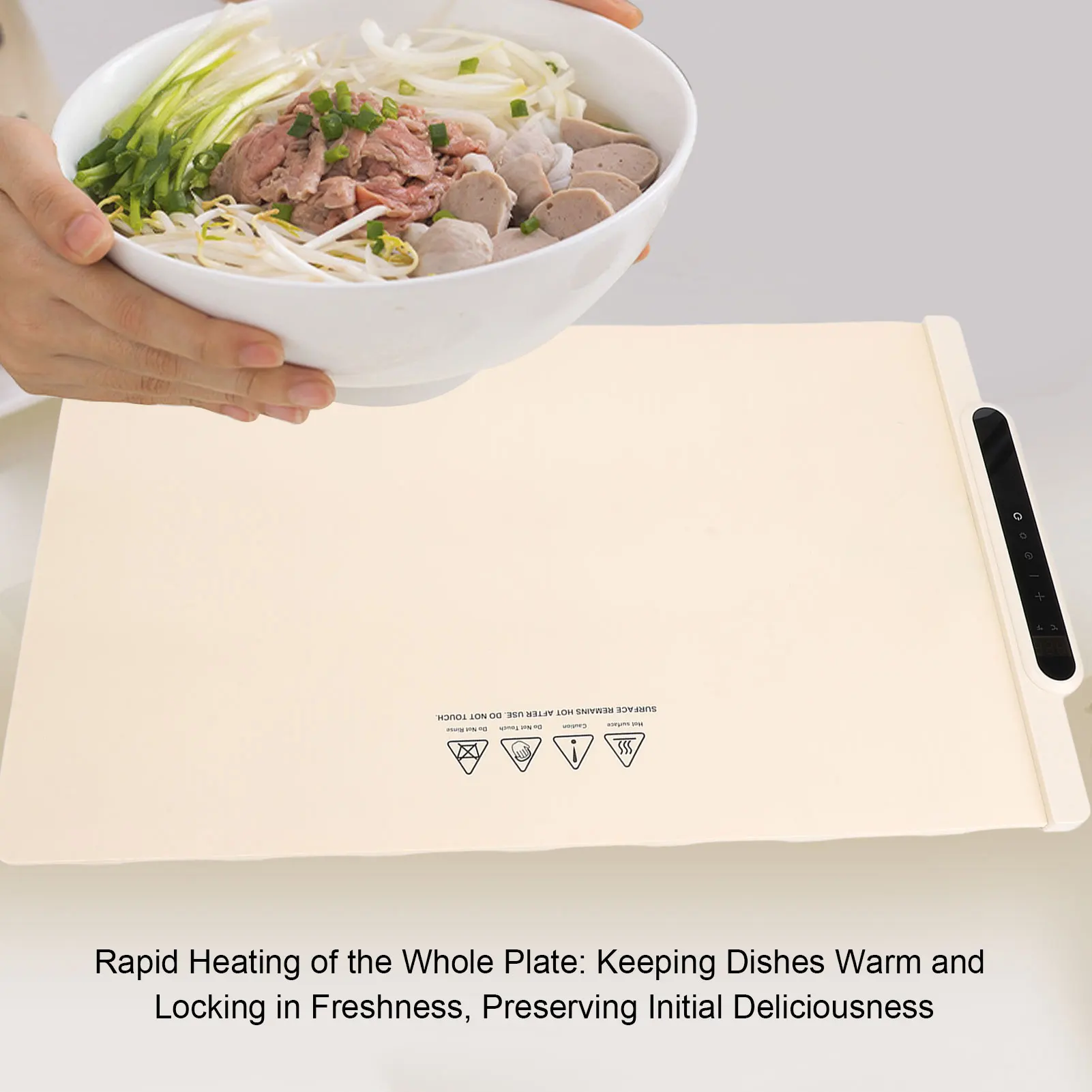 صينية تدفئة كهربائية قابلة للدوران، درجة حرارة قابلة للتعديل، تسخين سطح كامل، حصيرة طعام من السيليكون، إيقاف تلقائي للحفلات