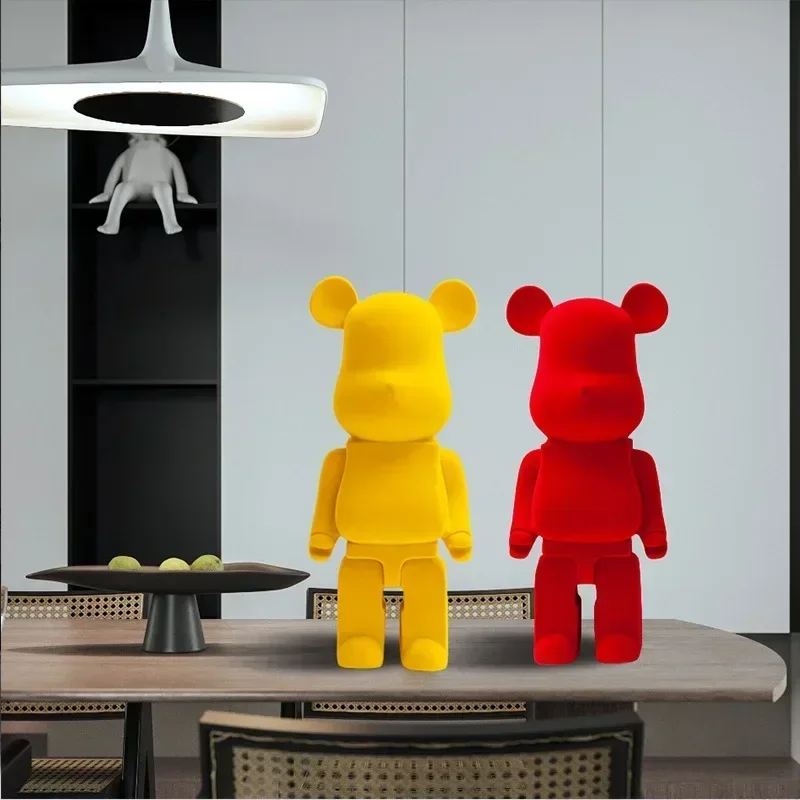 Flocking Bearbrick Statues Resins Bear Money Boxes Decoration Crafts Home Decor Living Room Bookcase Desktop Gift Sculptures