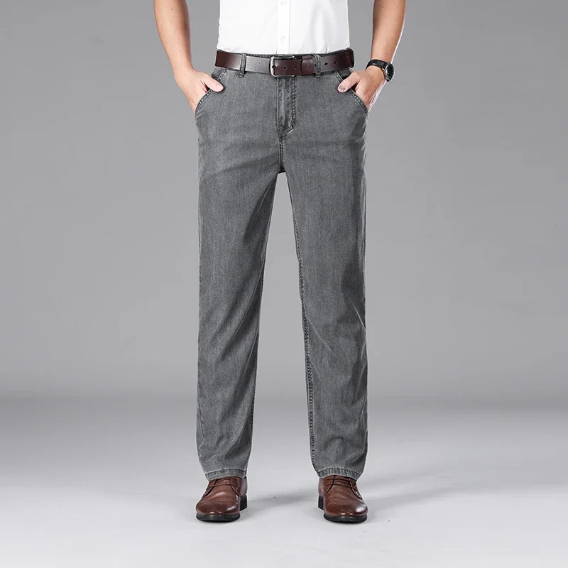 Business Lyocell Jeans Men Summer New Thin Fashion Straight Breathable Brand Pants Male Slim Comfortable  Denim Trousers