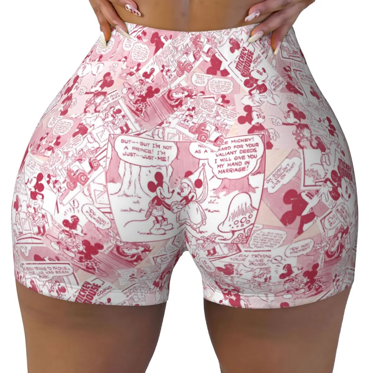 

Изготовленные на заказ байкерские шорты для бега с Микки Маусом, женские спортивные шорты для йоги в стиле комиксов