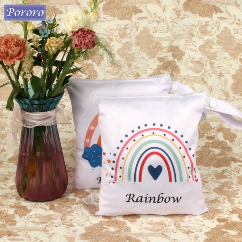 1pc Mini Waterproof Diaper Nappy Bag 21x24cm Rainbow Print Wetbag for Travel Beach Reusable Wet Bag with Zippered