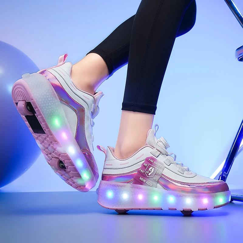 Sapatos de skate LED para crianças, Tênis com rodas removíveis, 2 rodas, Speed Skate para meninas e meninos, Kids Racing