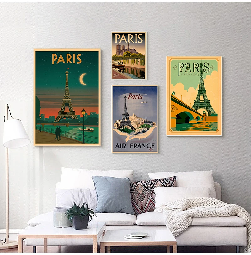 Europe Travel to France Paris Canvas Painting Vintage Wall Pictures Kraft Posters Coated Wall Stickers Home Decoration Gift