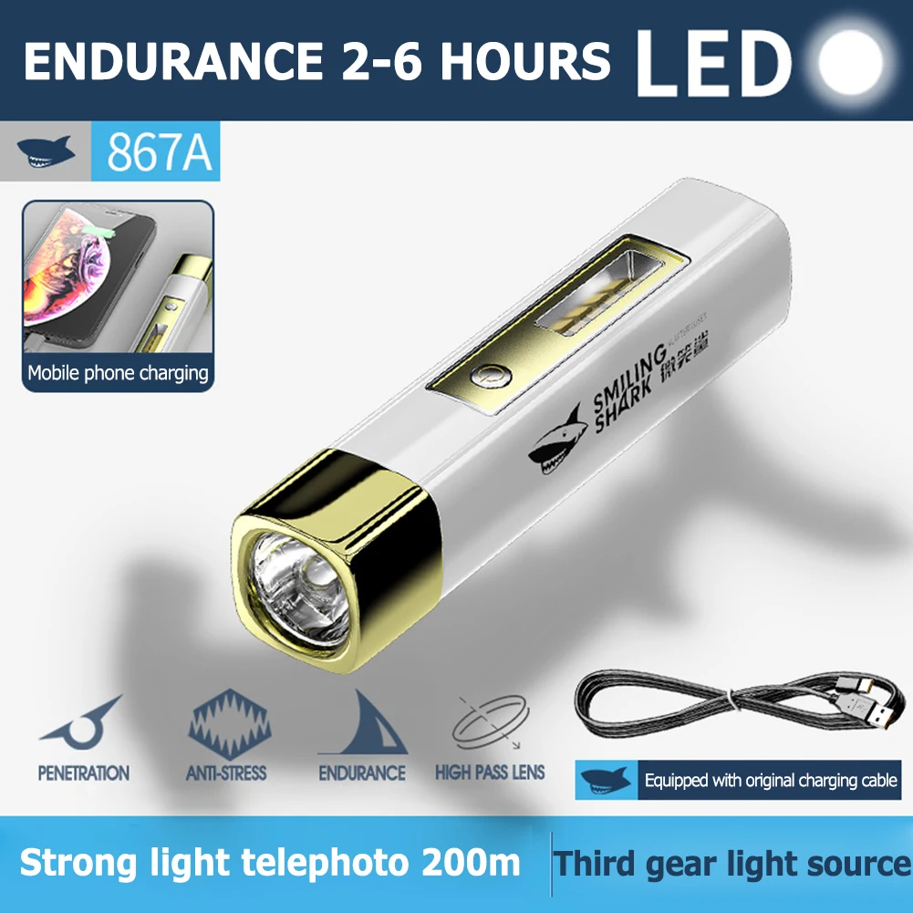 Ultra Bright Torch with Side Light Mini Super Bright Light IP22 Waterproof USB Charging for Outdoor Hiking Fishing