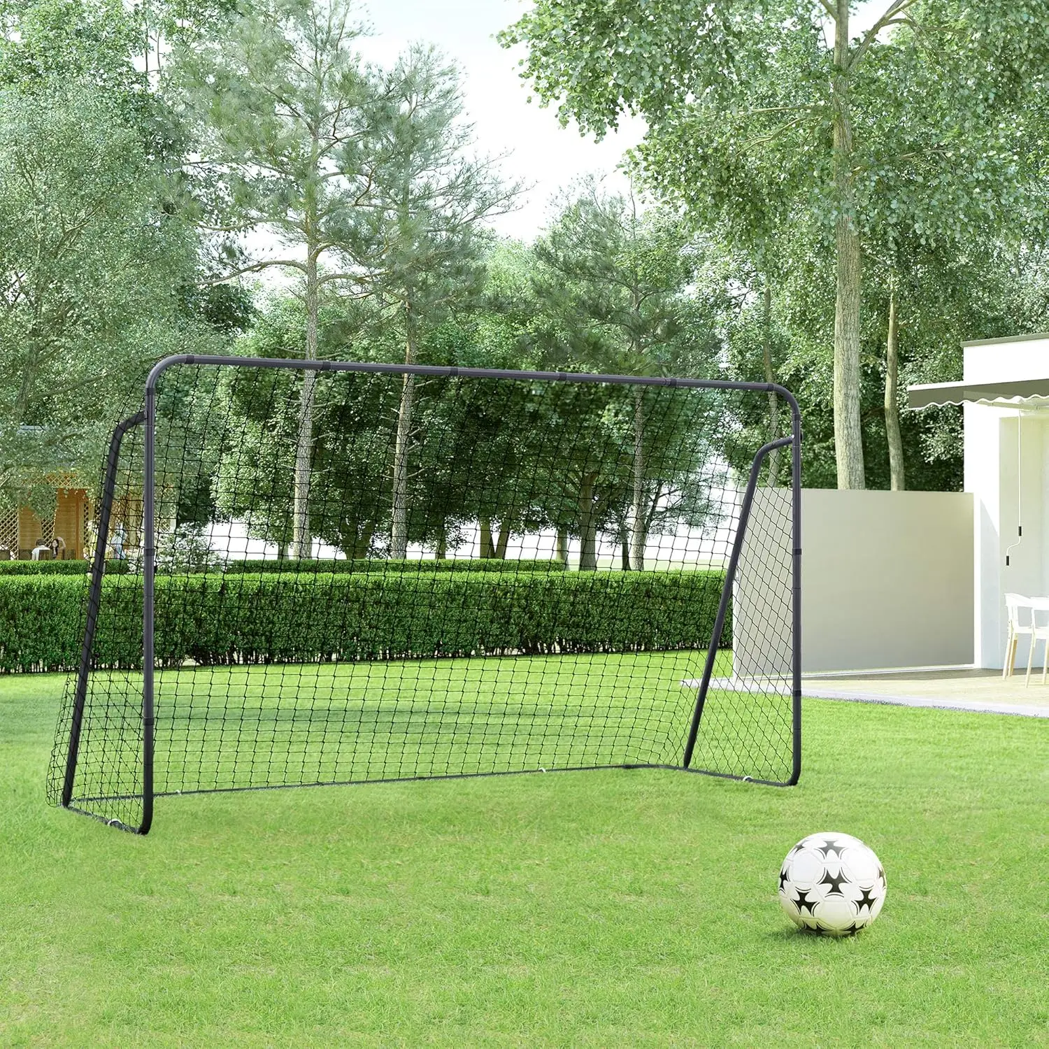 XMSJ Children's Soccer Goal 12 X 6 Foot, In Garden, Courtyard, Park, Beach, Metal Pipes And PE Net, Quick Assembly,Black USZQ366