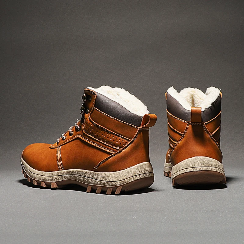 HIKEUP-Botas de invierno de algodón para hombre, zapatos de senderismo al aire libre, ropa de trabajo deportiva de alta calidad, zapatos cálidos de