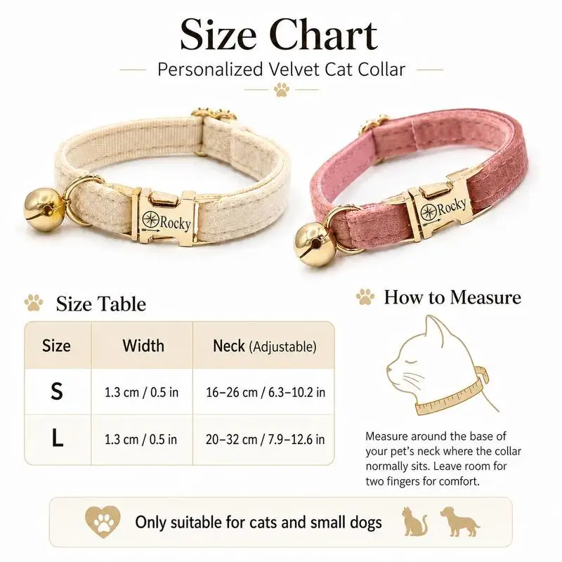 Velvet Pet Cat Collar with Metal Buckle, Customizable Name and Compass Arrow Pattern