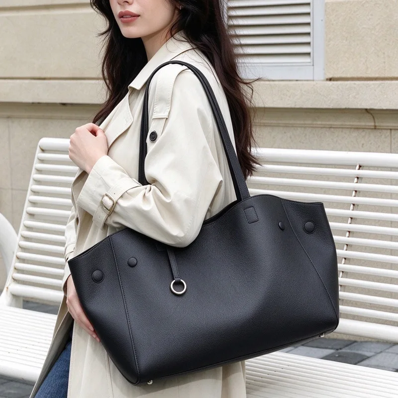 Genuine Leather Business Tote Bag with Large Capacity and Multi-functional Features. Women's High Quality Shoulder Bag