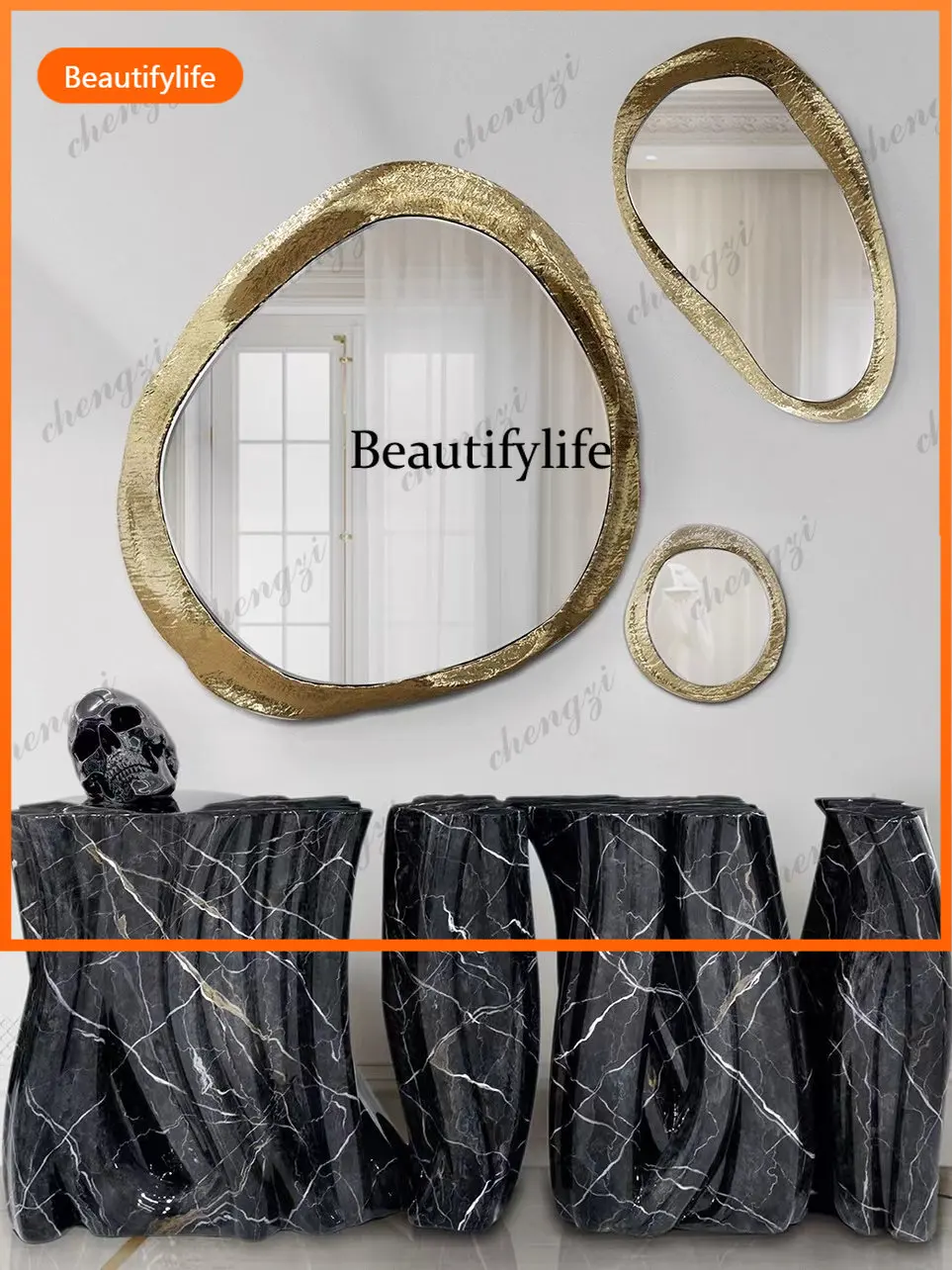 10 American living room background wall decoration, enigma mirror creative wall mirror customization
