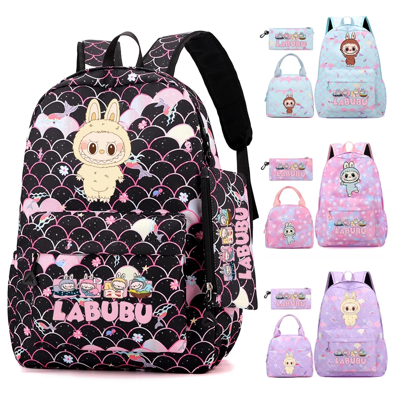 

3Pcs/set Backpack for Girl School Teen Student Knapsack Women Rucksack with Lunch Bags Pencil Bag Fish Scale Style Bags