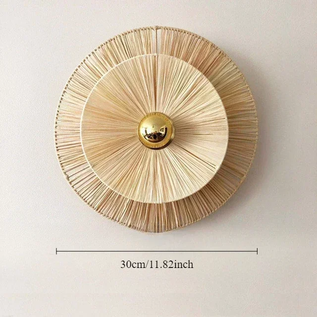 Wabi-Sabi Rieten Wandlamp Handgemaakte Strooien Led Lampen Wandlamp Gang Woonkamer Slaapkamer Bedlampje Entree Verlichting Huisdecoratie