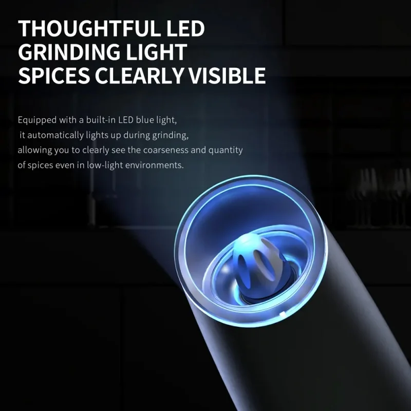 Gravity Sensing Electric Salt and Pepper Grinder Adjustable Coarseness Battery Powered Automatic Spice Grinders Kitchen Tools view 3