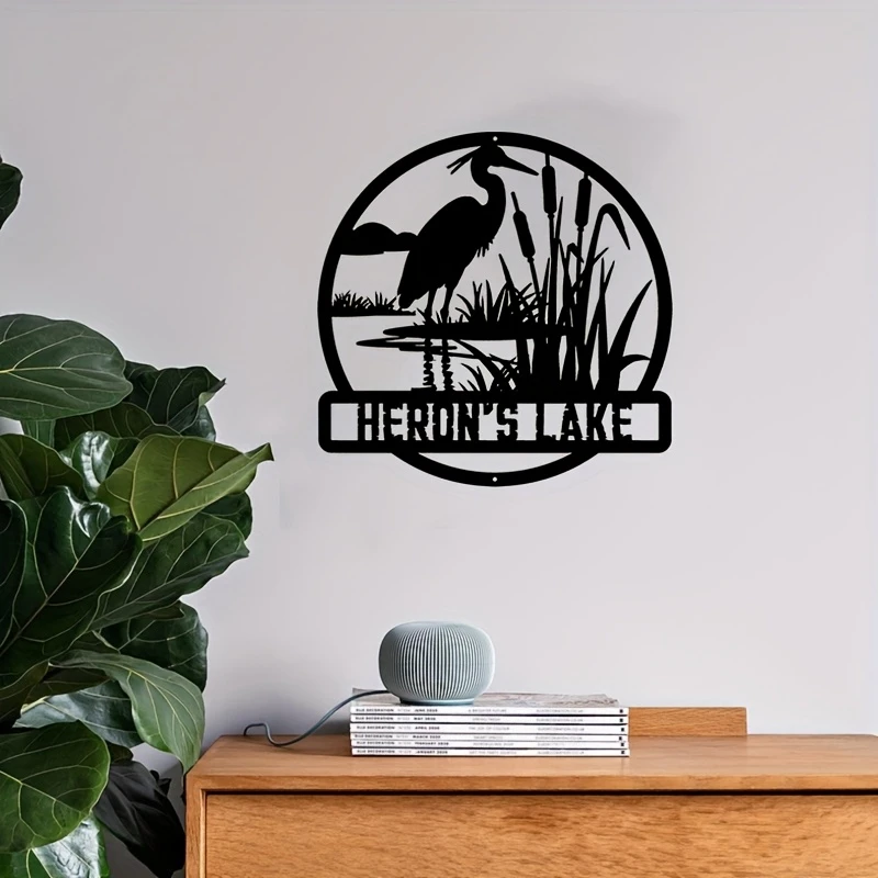 Customizable Single Piece Heron Lake Metal Plaque - Decorative Art Style Thanksgiving Wall Hanging Decoration Personalized Indoo