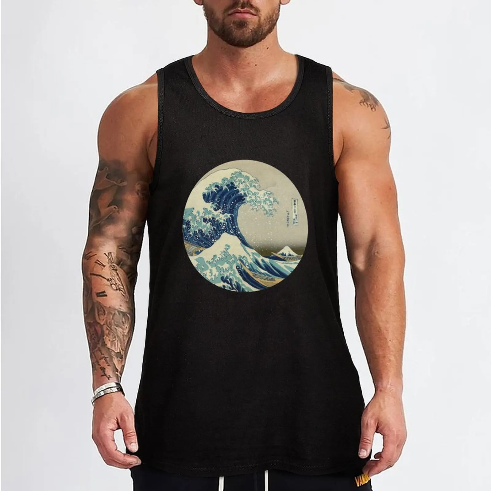 Great Wave off Kanagawa circle Tank Top gym for men gym wear men Gym man