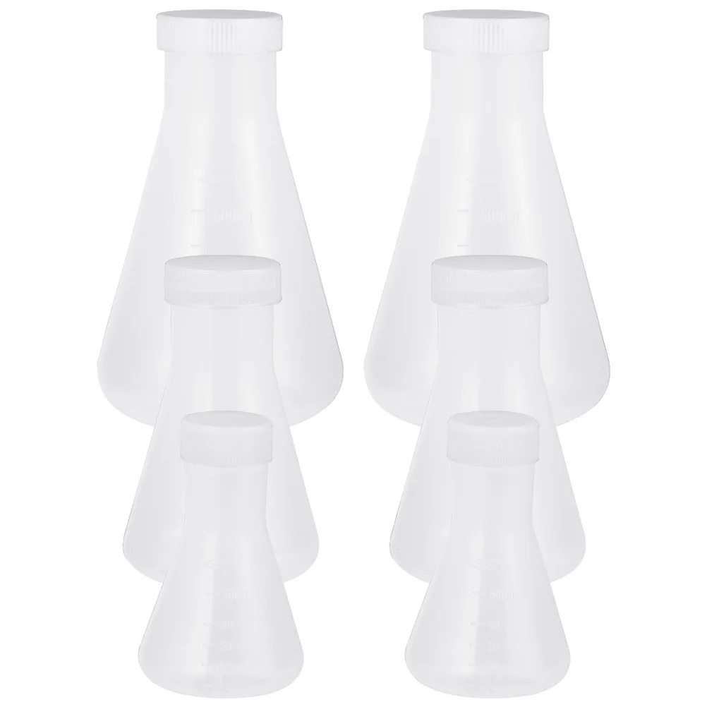 

6pcs Plastic Laboratory Set Thickened Conical Flask For Chemistry Experiment Graduated Science Flask Lightweight Durable Lab