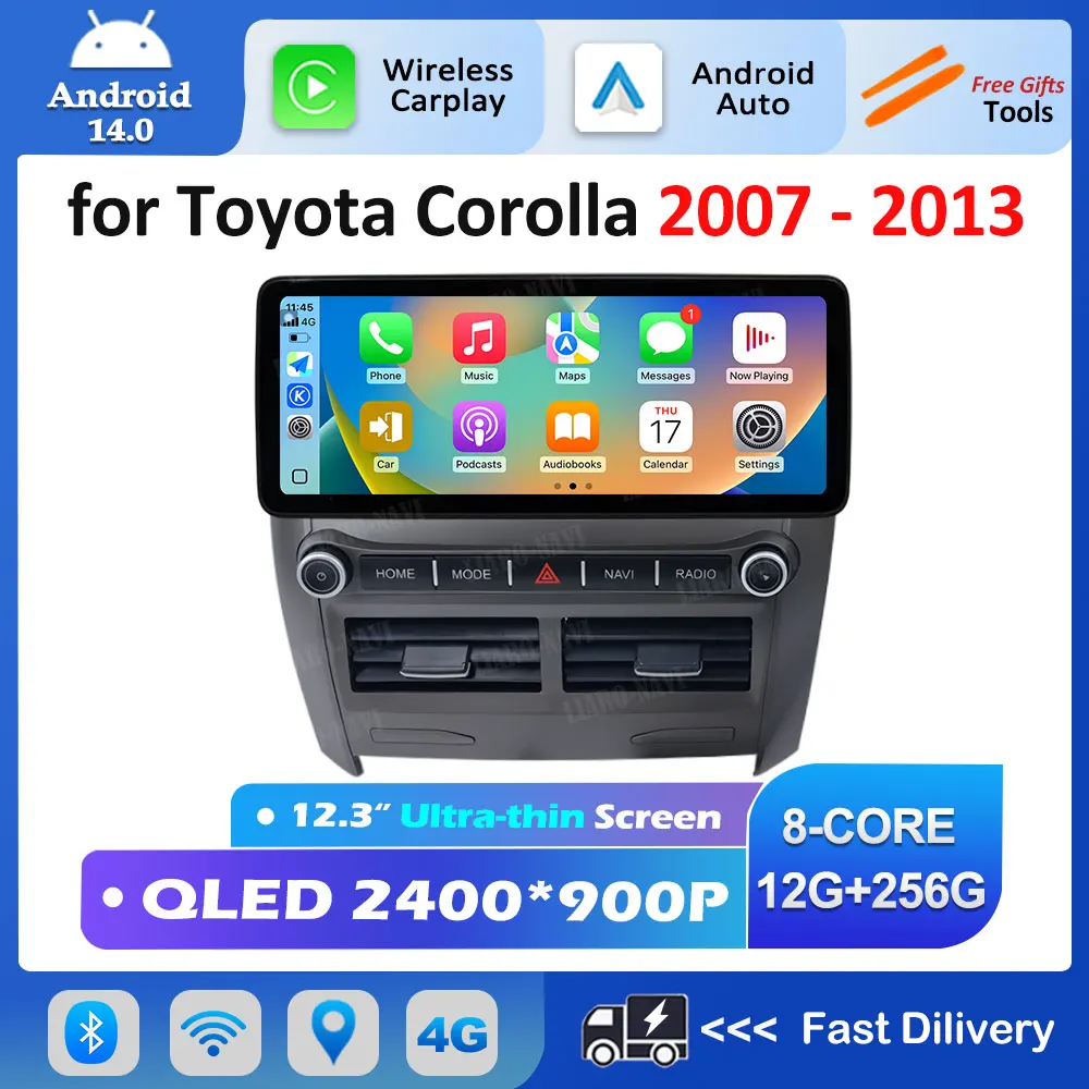 

12.3 inch Android 14 DSP Stereo 4G for Toyota Corolla 2007 - 2013 Navigation GPS Car Video Multimedia Radio Player Split Screen