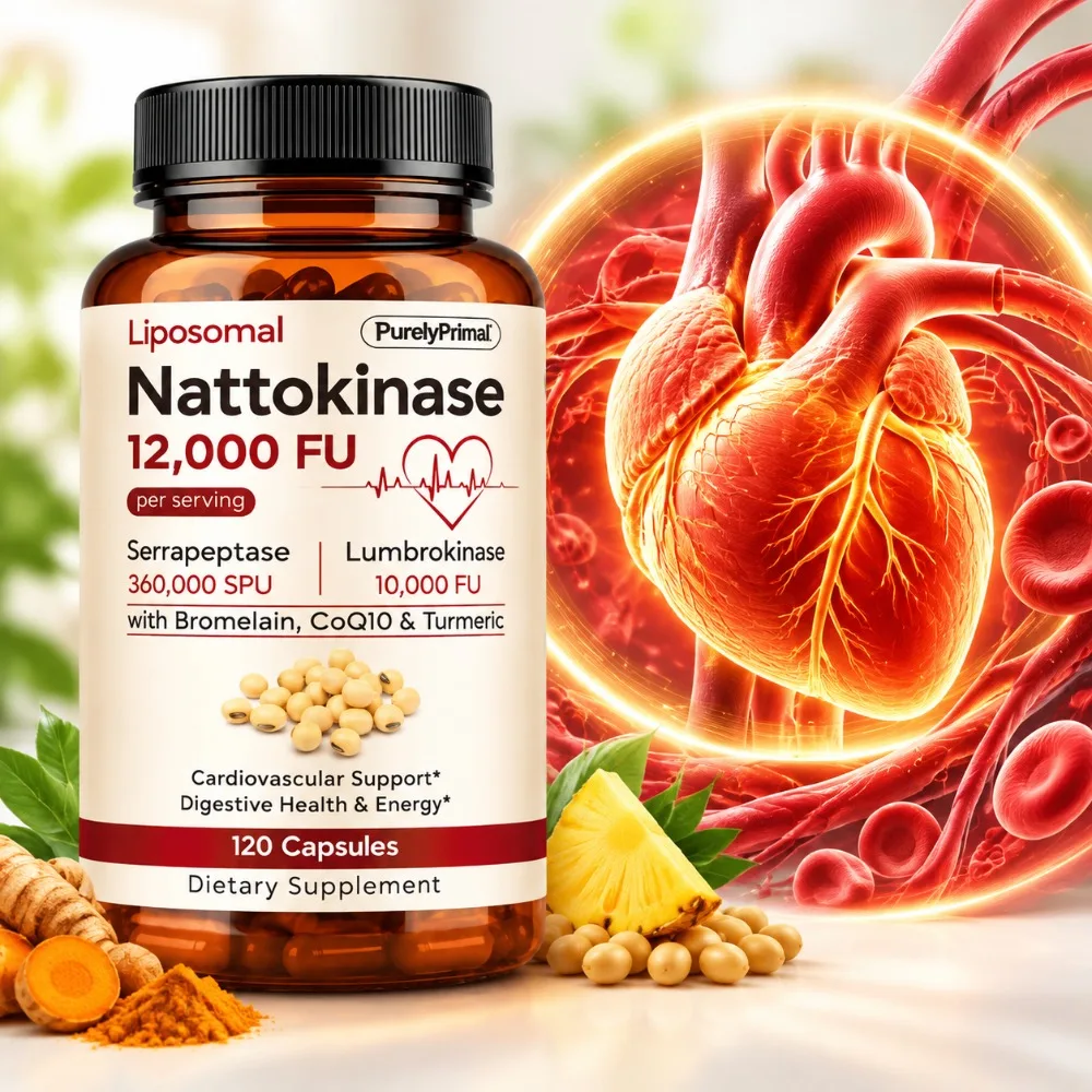 Liposomal Nattokinase 12,000 FU Capsules for Cardiovascular Support Digestive Health Energy with Bromelain CoQ10 Turmeric 120 Ct