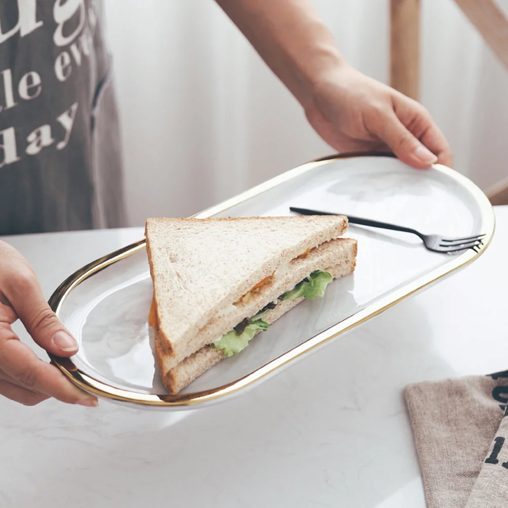 

Nordic Style Marble Pattern Tray Oval Trinket Storage Dish Cosmetics Organizer Bathroom Vanity Countertop Decorative Jewelry