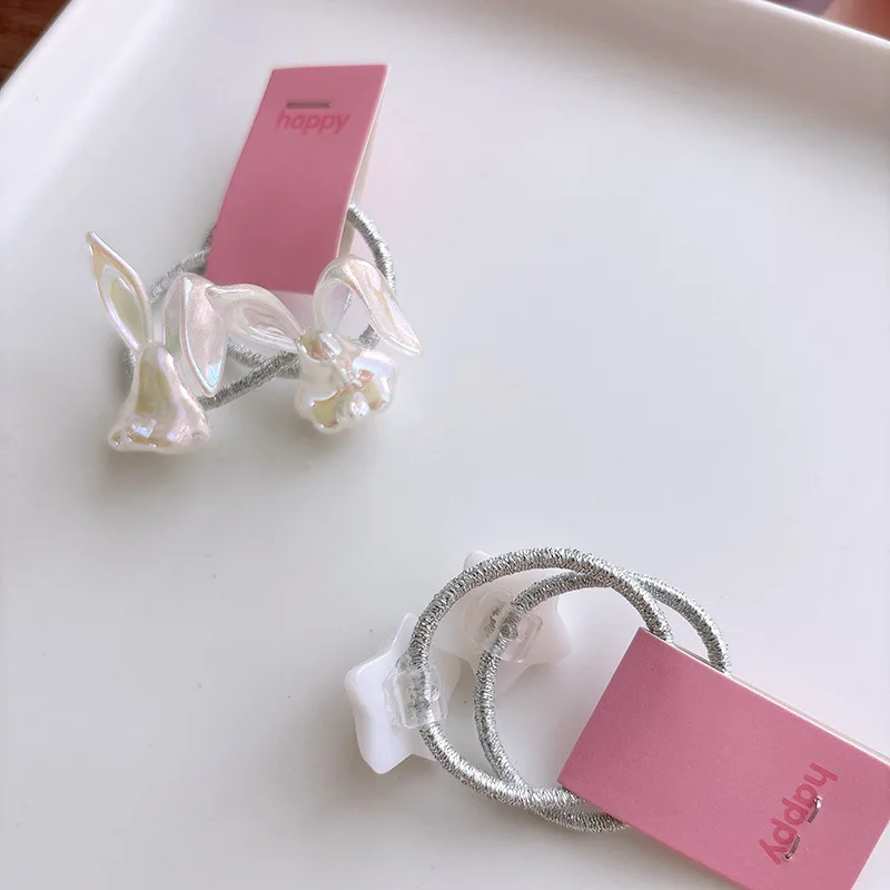 Mermaid Iridescent Star Hair Rope for Kids Electroplate Flower Elastic Band Sweet Daily Ponytail Wrap Non Slip Soft