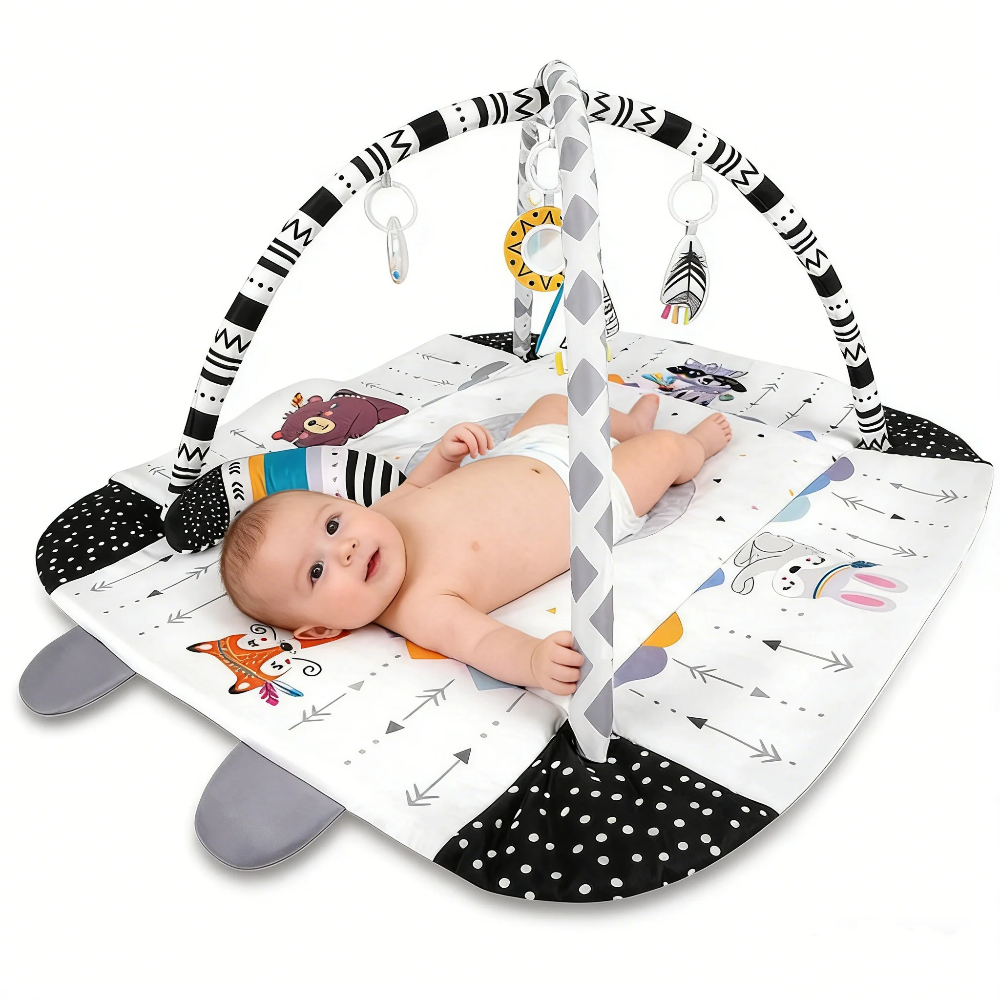 Baby Play Gym Mat, Baby Activity Tummy Time Mat with Many Toys, Baby Essentials Gift Toys for Infant