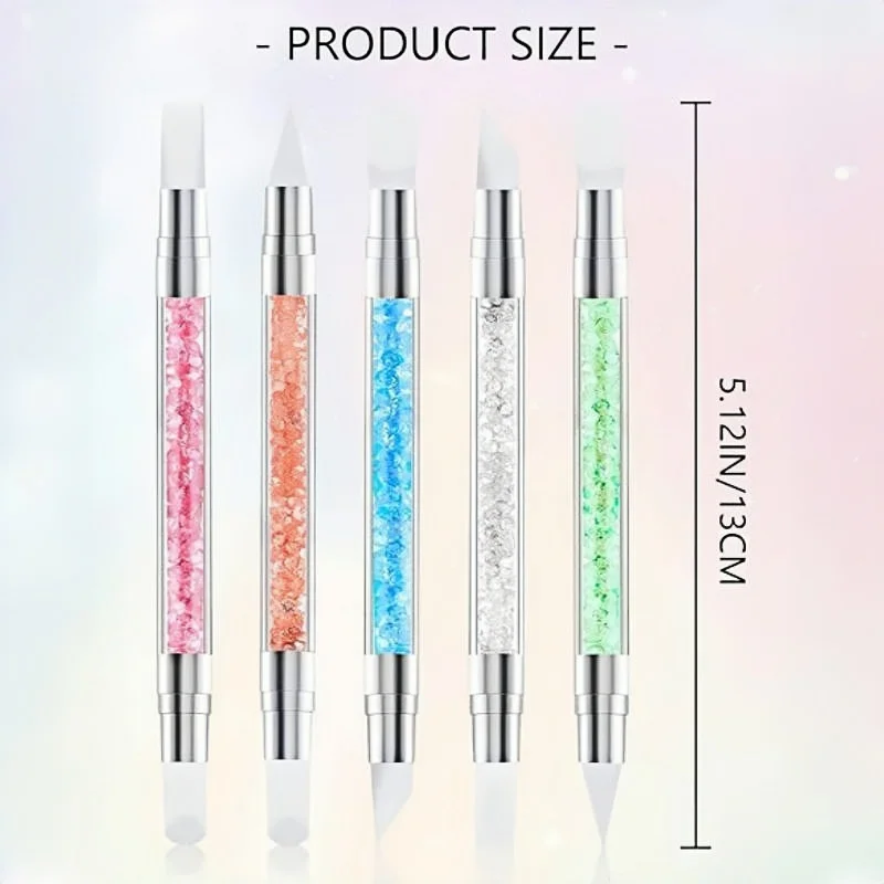 5 pçs caneta de escultura de arte do prego escovas de silicone de ponta dupla para design de unhas escultura 3d desenho moldar gravação escova pontilhando ferramenta