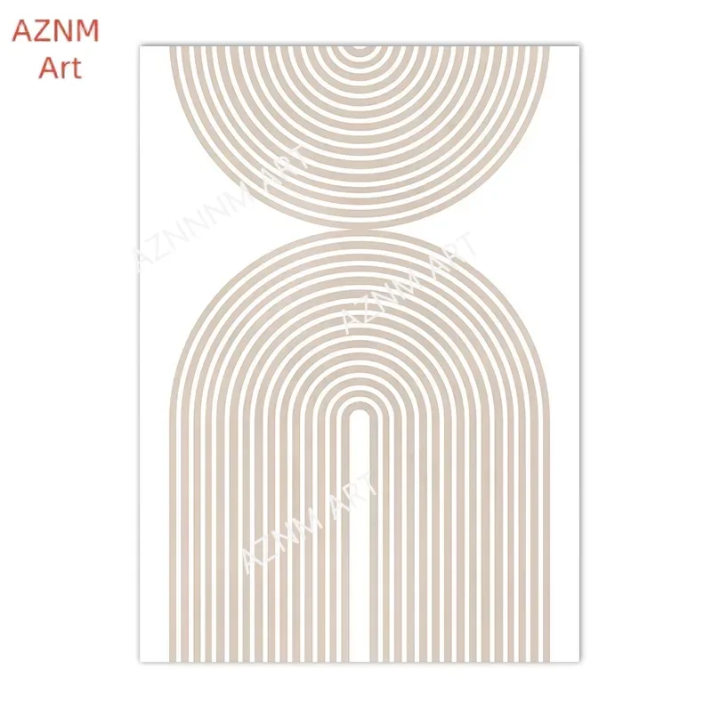 Modern Minimalist Wall Art Geometric Beige Boho Line Canvas Painting Bohemian Poster Prints Pictures Bedroom Living Room Decor