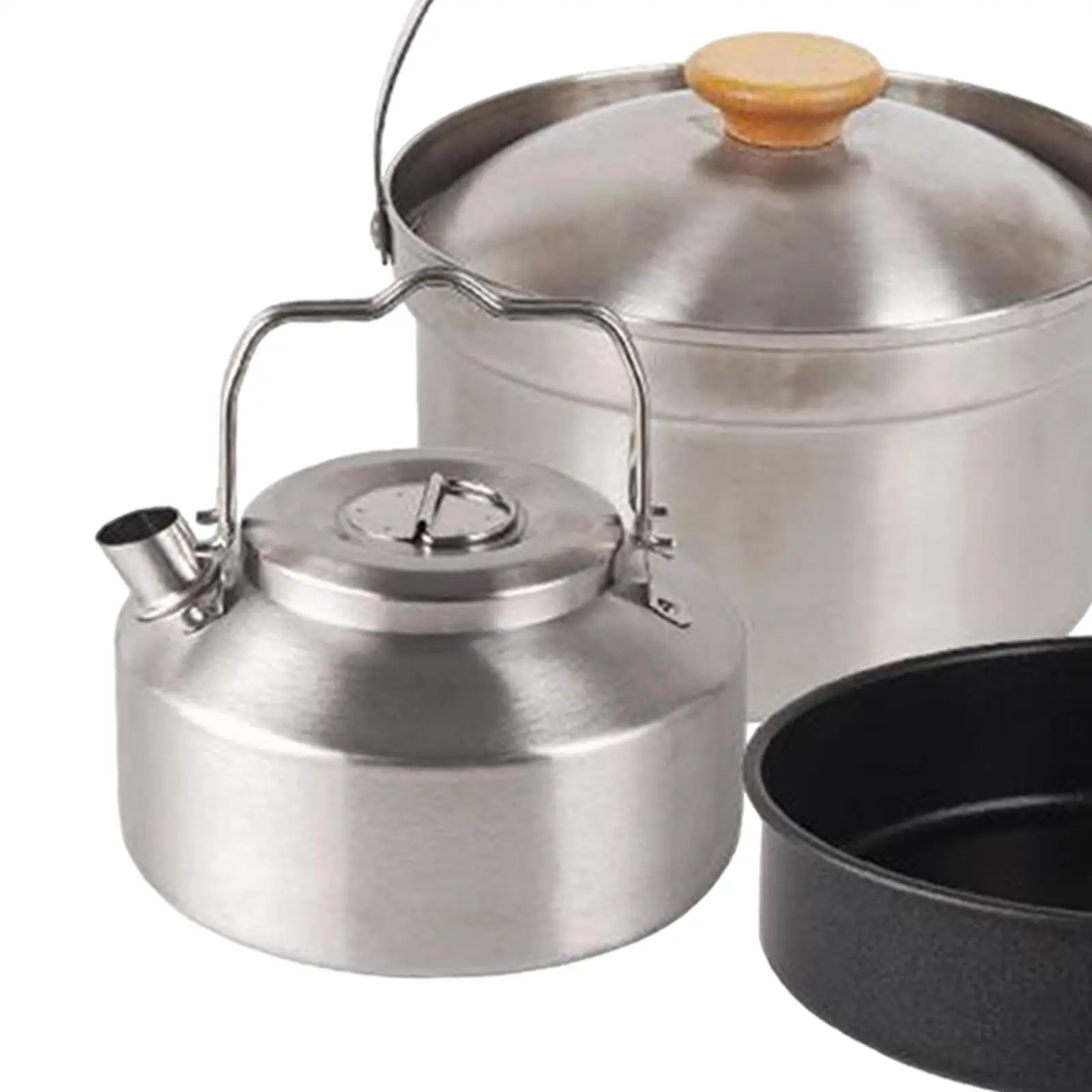 Camping Cookware Cook Gear Portable Nonstick Frying Pan, Teapot, Kettle Folding Handle for Hiking Campfire Dinner Travel Picnic view 5
