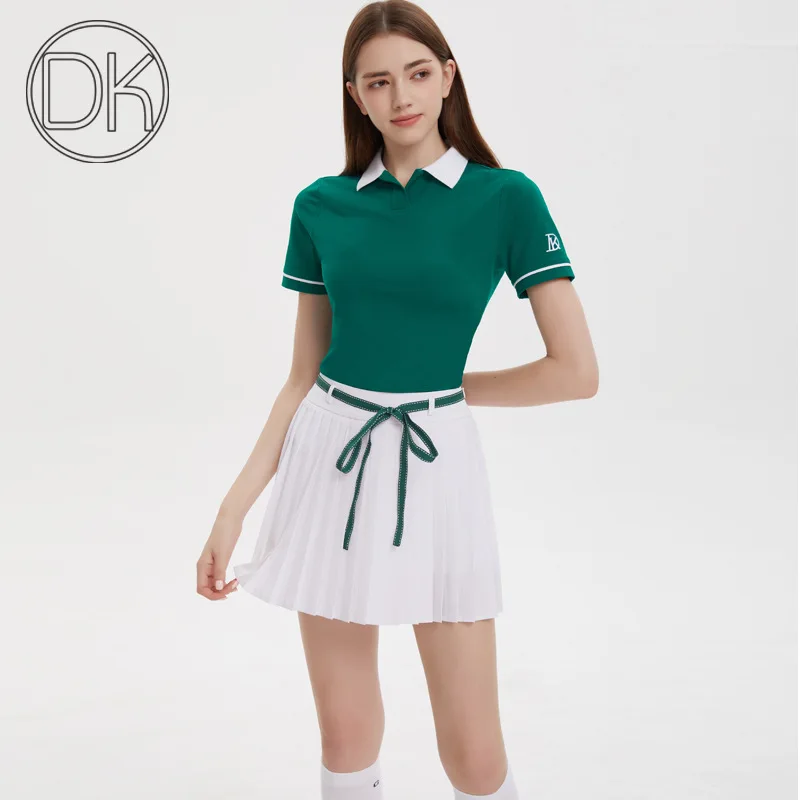 Summer Golf Wear Short Sleeve Polo T-shirt Women's Sports Suit White Pleated Skirt Tennis Outfit Badminton Apparel 2024 Skort