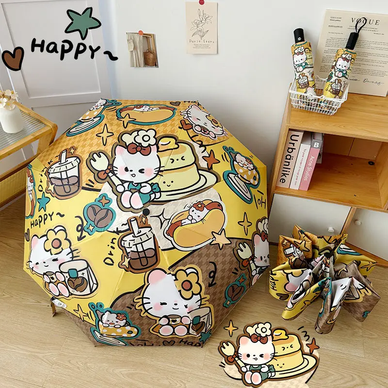 

Sanrio Hellokitty Automatic Umbrella Anime Cute Cartoon Folding Umbrella Summer Outdoors Parasol Children Girl Gift Umbrella