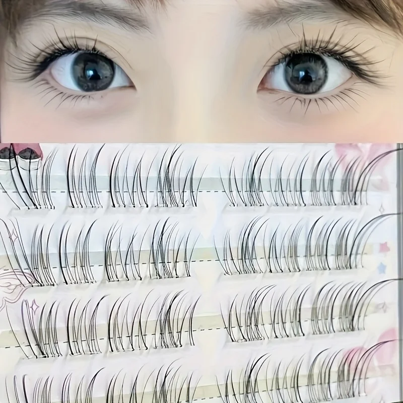 Mixiaohe 48 Clusters Fox Lashes Clear Band D Curl 10-14mm Self-Adhesive Korean Japanese Natural Makeup