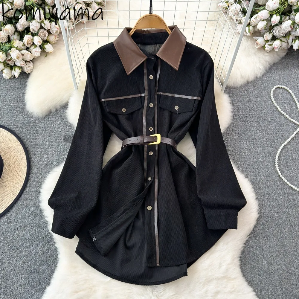 Laple Long Sleeve Vestidos Mujer Shirt Dresses Belt Tunic Dress A-line Vestido Women 2025 Autumn New Single Breasted Robes