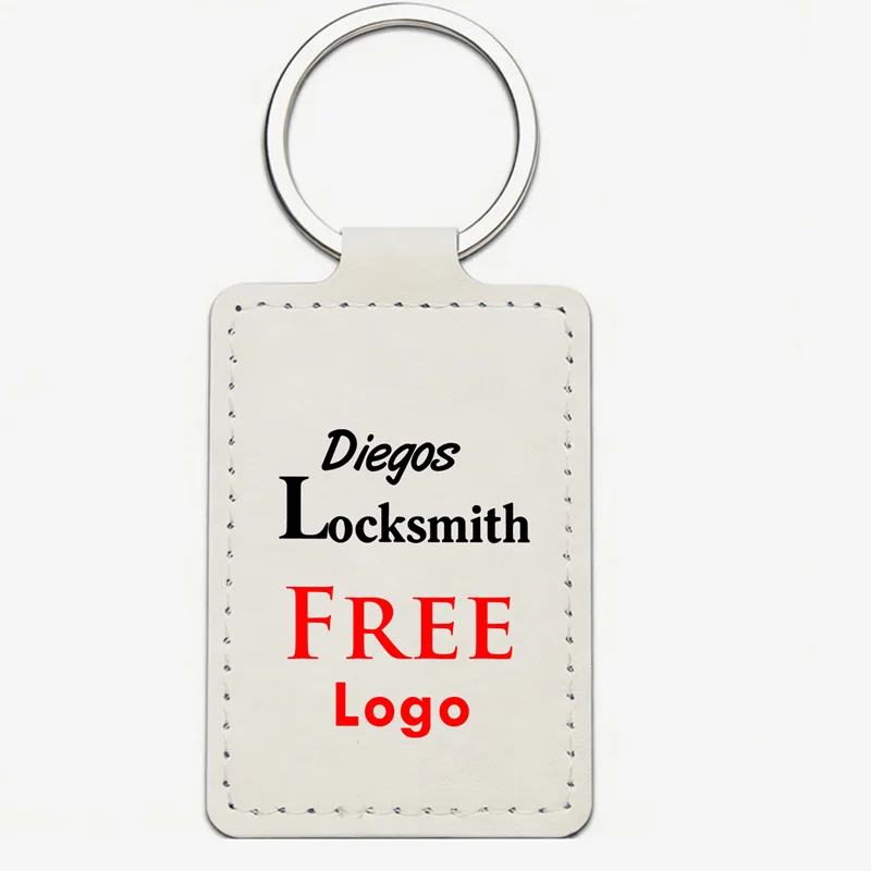 50pcs Custom Logo Free Leather Key Fob Kit Rectangular Keychain Rings PU Laser Engraving Perseonalize  Key chain Stamping Diy