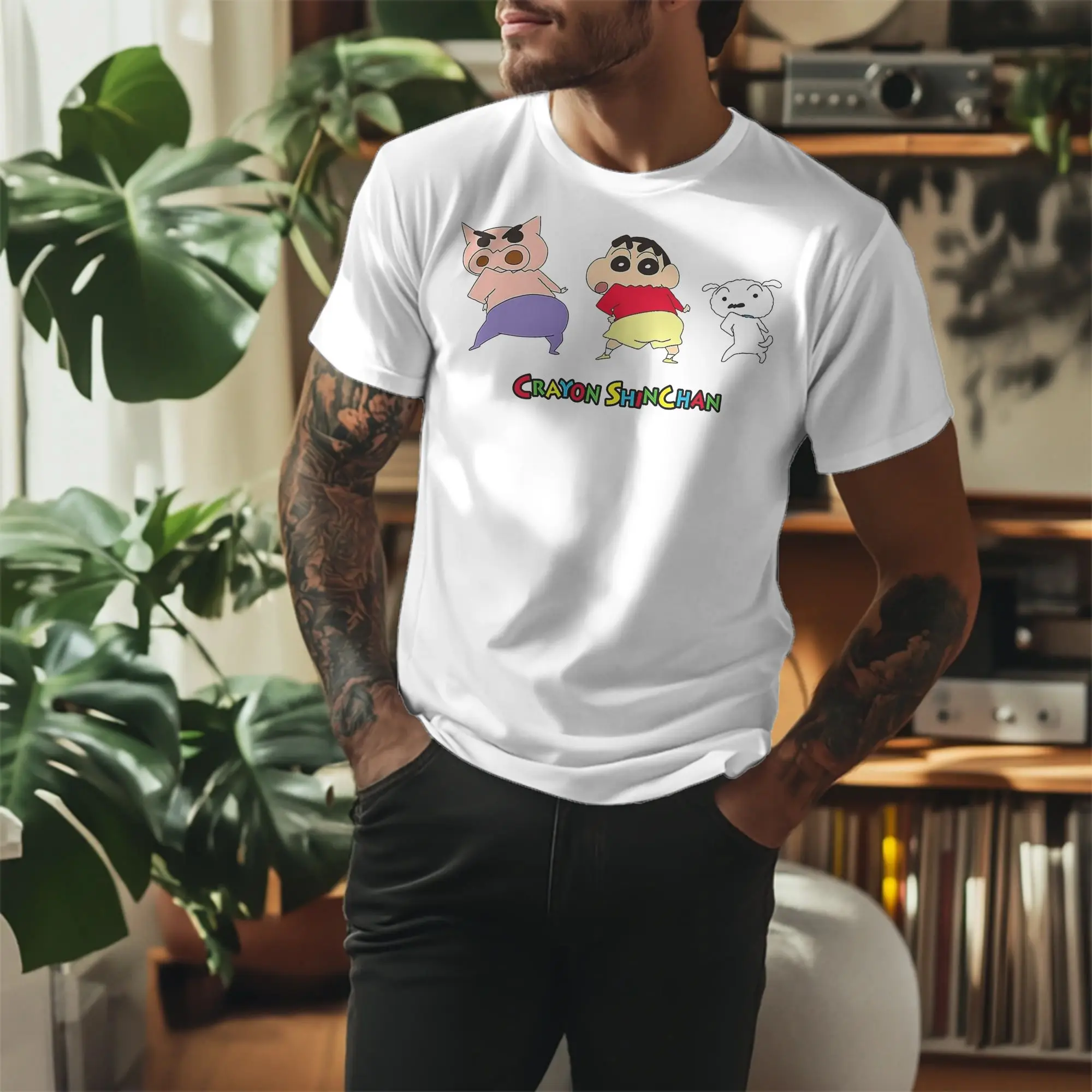 Funny Crayon Shin-chan Shiro T Shirt Unisex Round Neck Short Sleeve Clothing Cute Anime Cartoon 100%Cotton Summer TopsTops