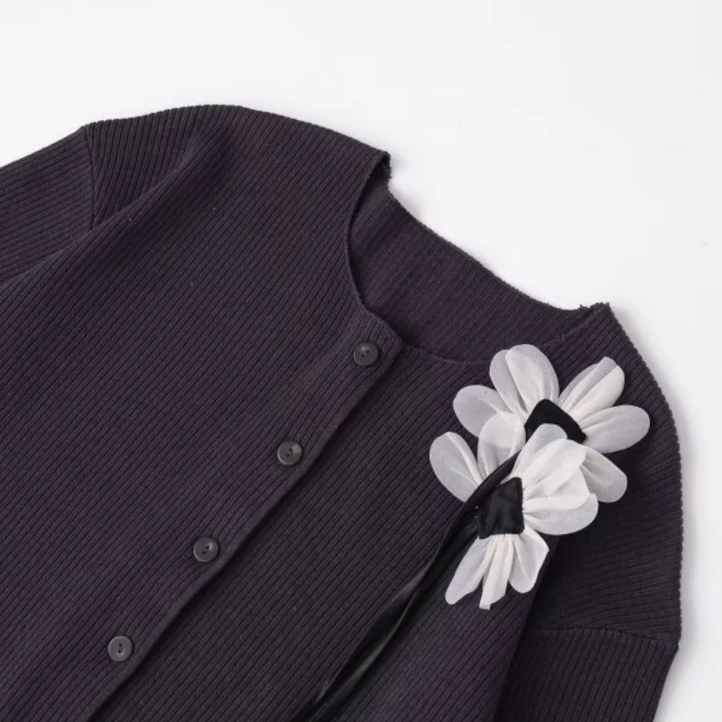 أنيقة الصلبة سترة مشغولة من الصوف زهرة سترة زر الموضة طويلة الأكمام س الرقبة الشتاء الشارع الشهير مكتب سيدة قمم معطف #3