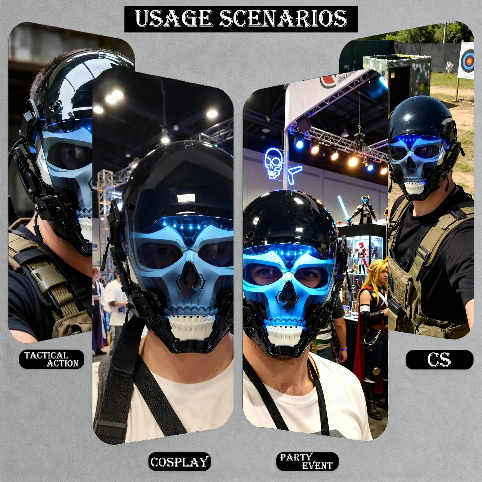 قناع قوطي الخيال العلمي المستقبلي، قناع واقٍ لكامل الوجه من Airsoft Skull، زي الهالوين التنكري مناسب للرياضات الخارجية CS #6