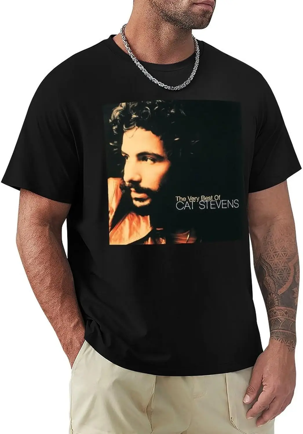 Cat Music Stevens Shirt Men's Crew Neck Tees Trend Versatile Short Sleeve Top