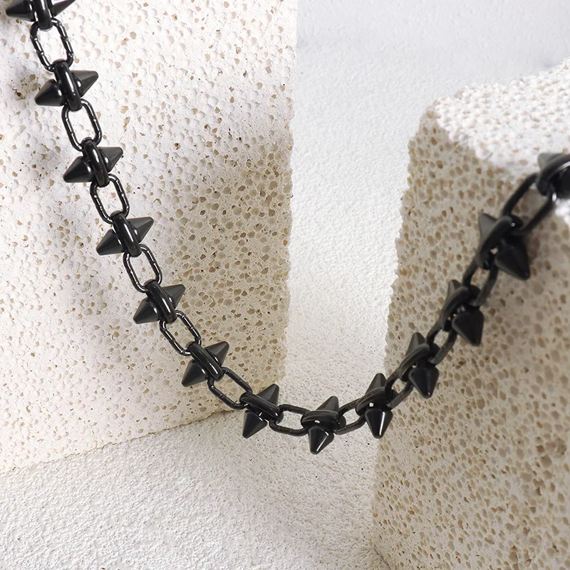 Black Silver Color Spike Necklace For Women Men Hip-hop Rock Punk Style Stainless Steel Neck Chain Necklaces Couple Jewelry Gift