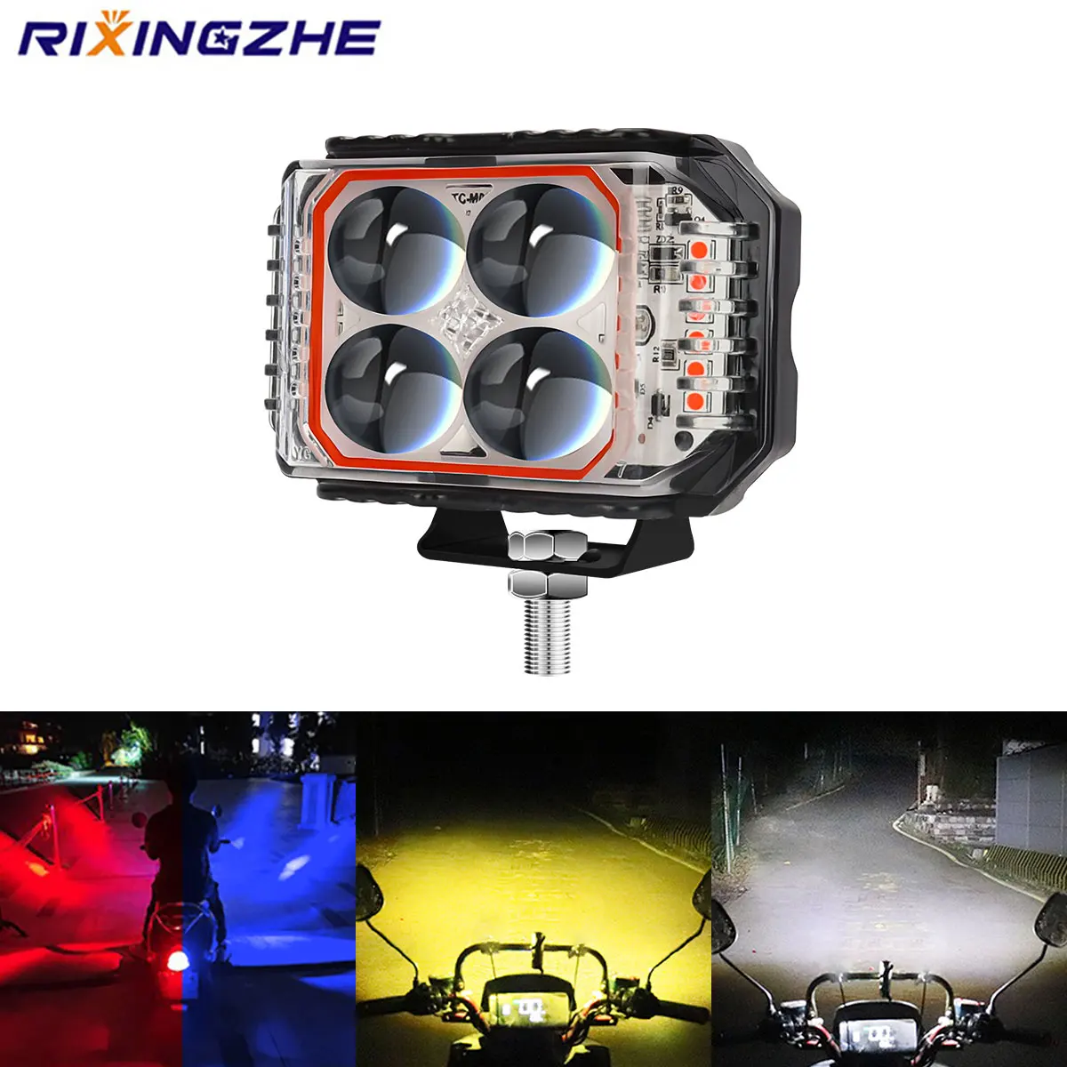

1/2PCS Motorcycle Spotlight 30W LED Headlight Dual Color Fog Lamp 3570 Chip Hi/Lo Beam Light 12V 4Lens Motorcycle Accessories