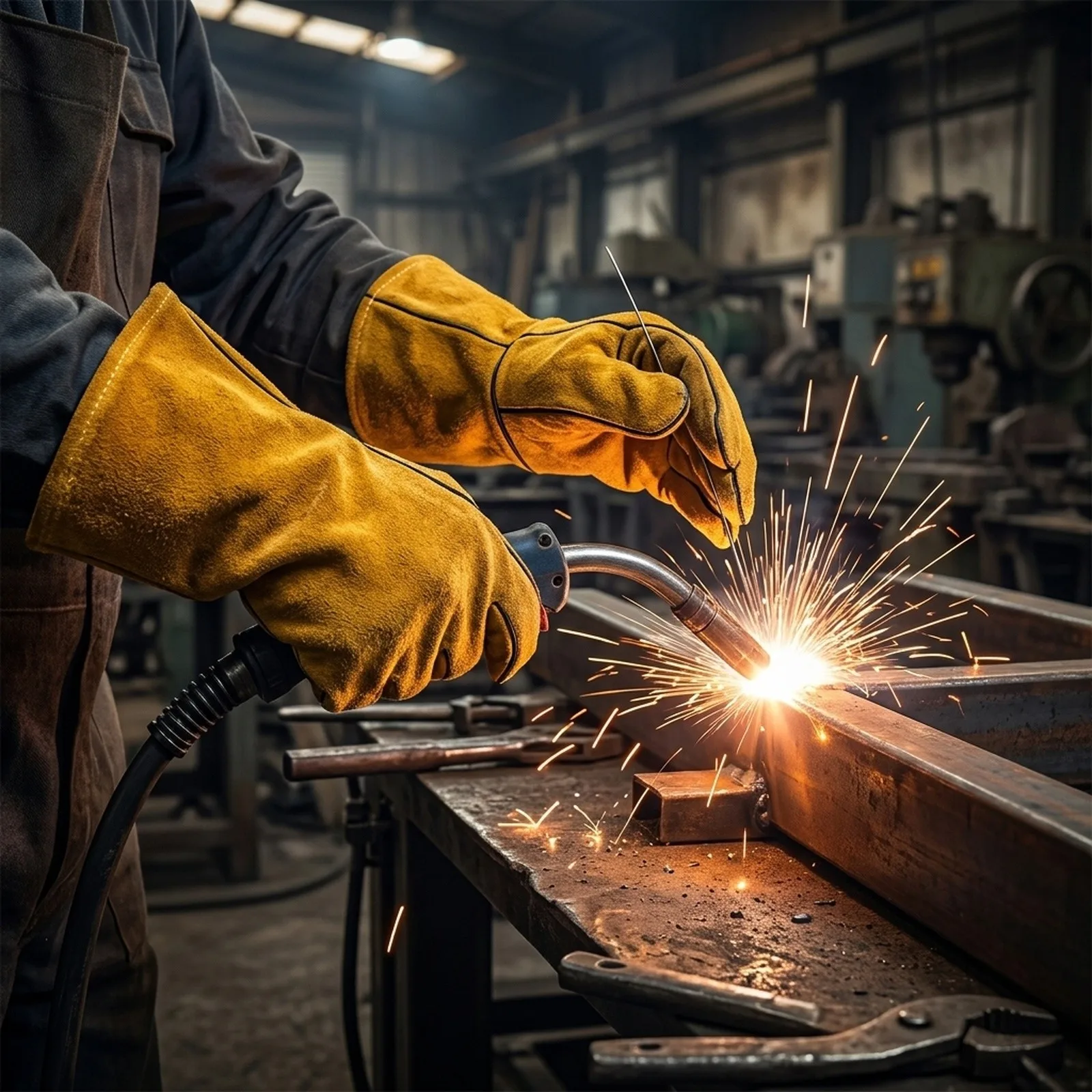 Business Industrial Work Gloves Welding Protector Metal for Power Tools Merchants Automobile Work Fully Lined Business
