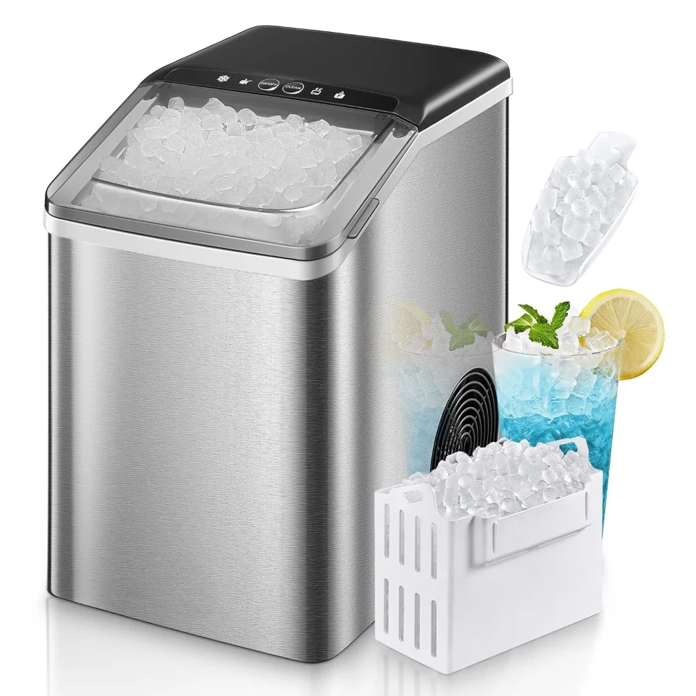 HAOYUNMA 38lbs/24H Nugget Ice Maker Countertop, Chewable Pellet Ice Cubes, Self-Cleaning Ice Machine with Crushed Ice, Stainless