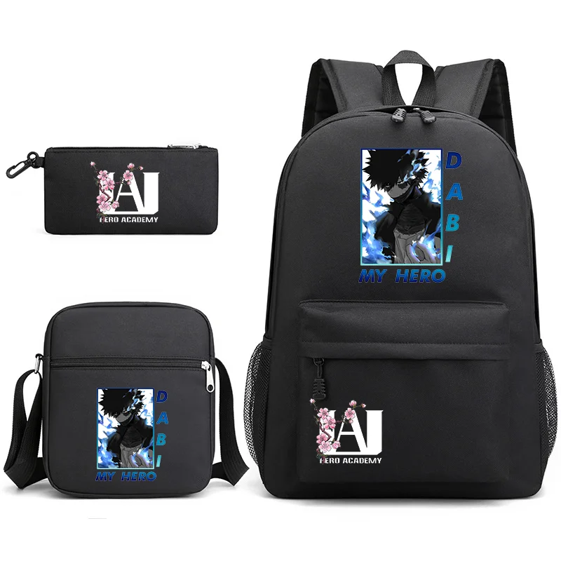 Anime New dabi Cool Pattern 3 Piece Backpack Teenage Anime dabi Backpack Shoulder Bag Pen Bag Anime Backpacks