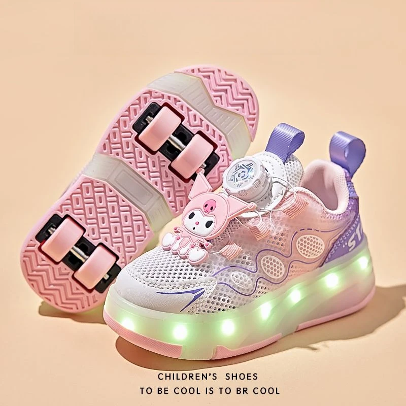 

Girls Light Up Roller Skate Shoes Detachable 4 Wheels Sneakers Kids Cartoon Wings Casual Shoes Children Two-Way Walking Shoes