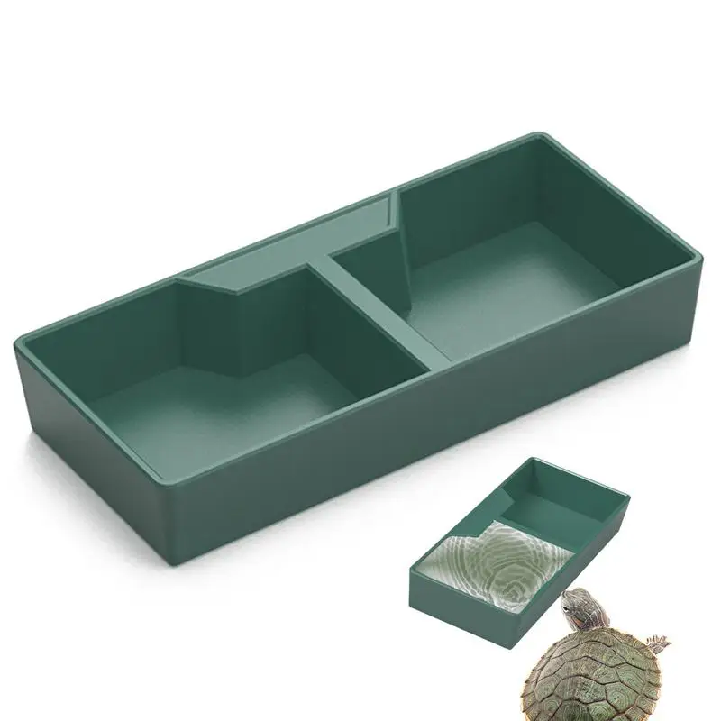 Reptile Feeding Dish 2 Compartments Dark Green Reptile Water Dish Terrarium Bowls For Lizard Frog Gecko Chameleon Pets Habitat