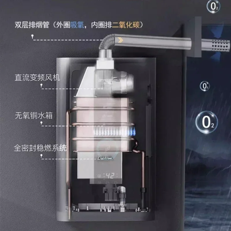 屋外の強力な排気ガス給湯器,家庭用バス用の一定温度,天然ガスおよび液体ガス,12v