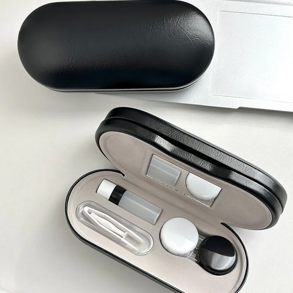 

2 in 1 Glasses Storage Case with Mirror Compression-resistant Glasses Box PU Leather Box Black Cosmetic Case Universal Storage