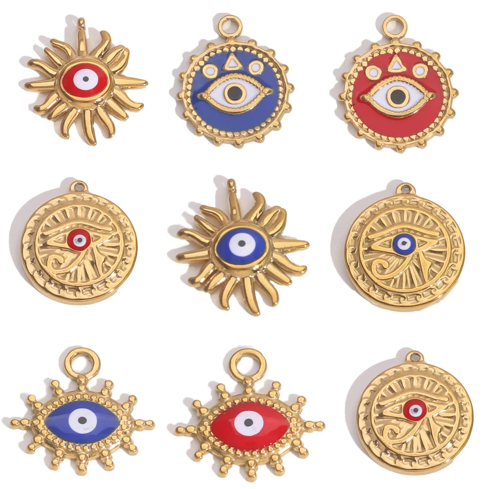 

5pcs Stainless Steel Sun Devil's Eye Charms Gold-plated for DIY Necklace Bracelet Jewelry Making Materials Accessories Wholesale