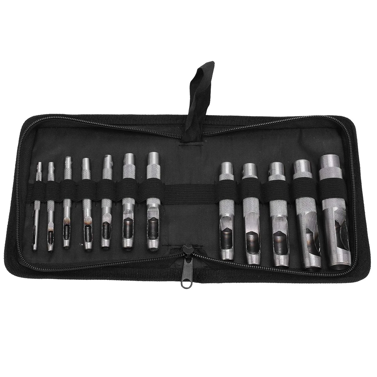 

Must Have High Quality Durable Tough Sturdy 12-Piece Professional Grade Carbon Steel Crafting Leather Belt Hole Puncher Set - Ef