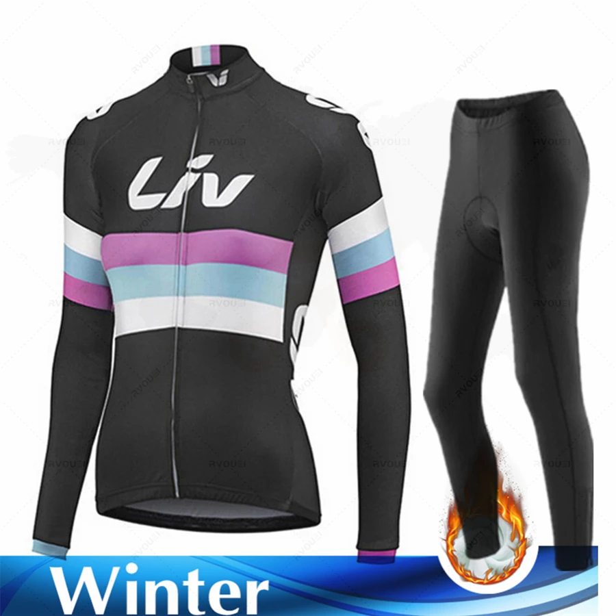 Liv Women Cycling Clothing Lady Bike Jersey Set Winter Long Sleeve Riding Suit Stylish Simplicity Female Thermal Fleece Jacke